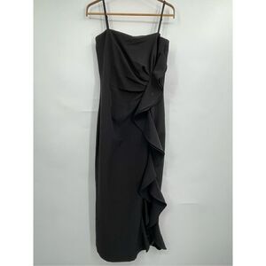 Bardōt Black Sleeveless Rona Ruffle Side Slit Bodycon Midi Dress Size 6